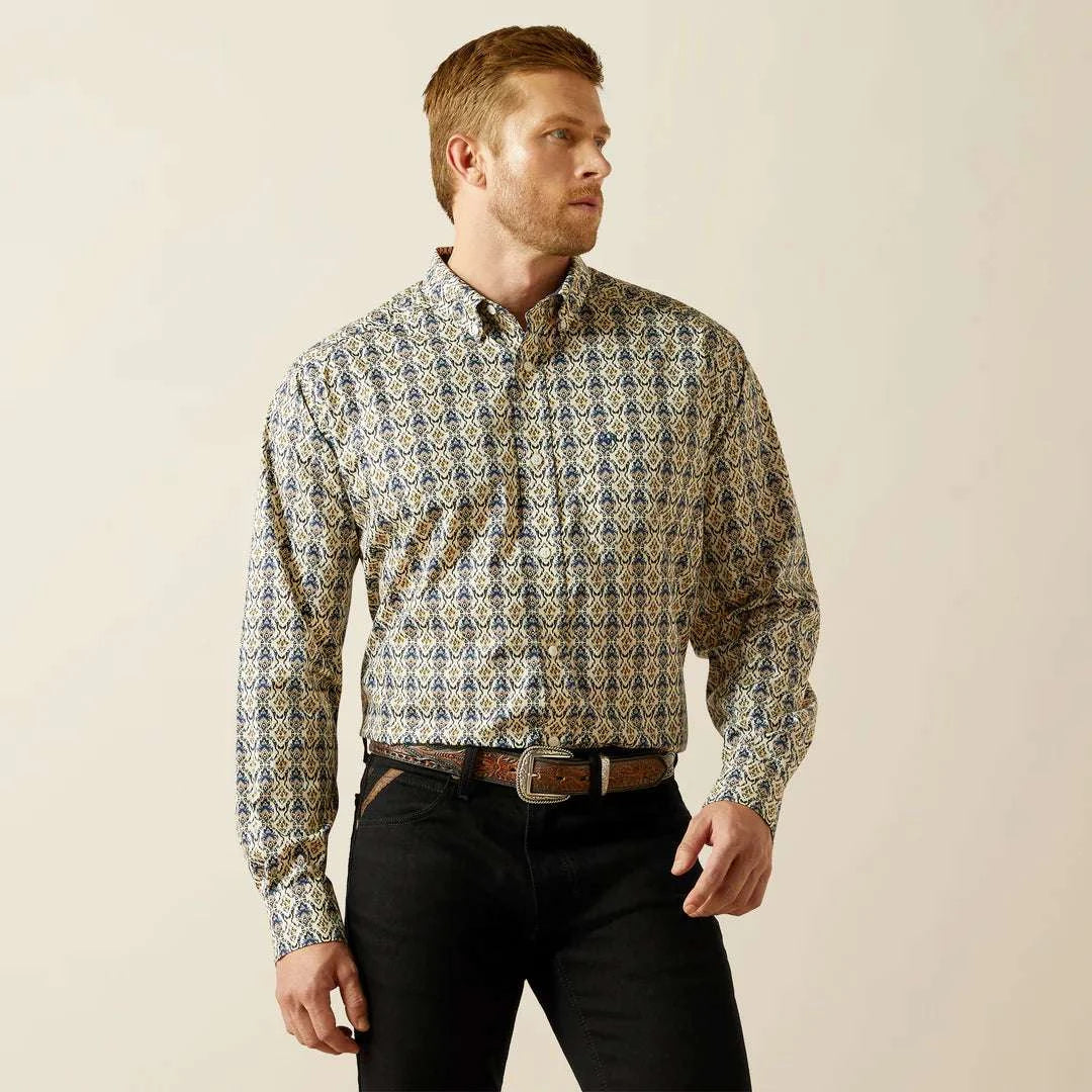 ARIAT MENS WRINKLE FREE DAMON LONG SLEEVE SHIRT CREAM 10062192 Laherradurawwnc.com