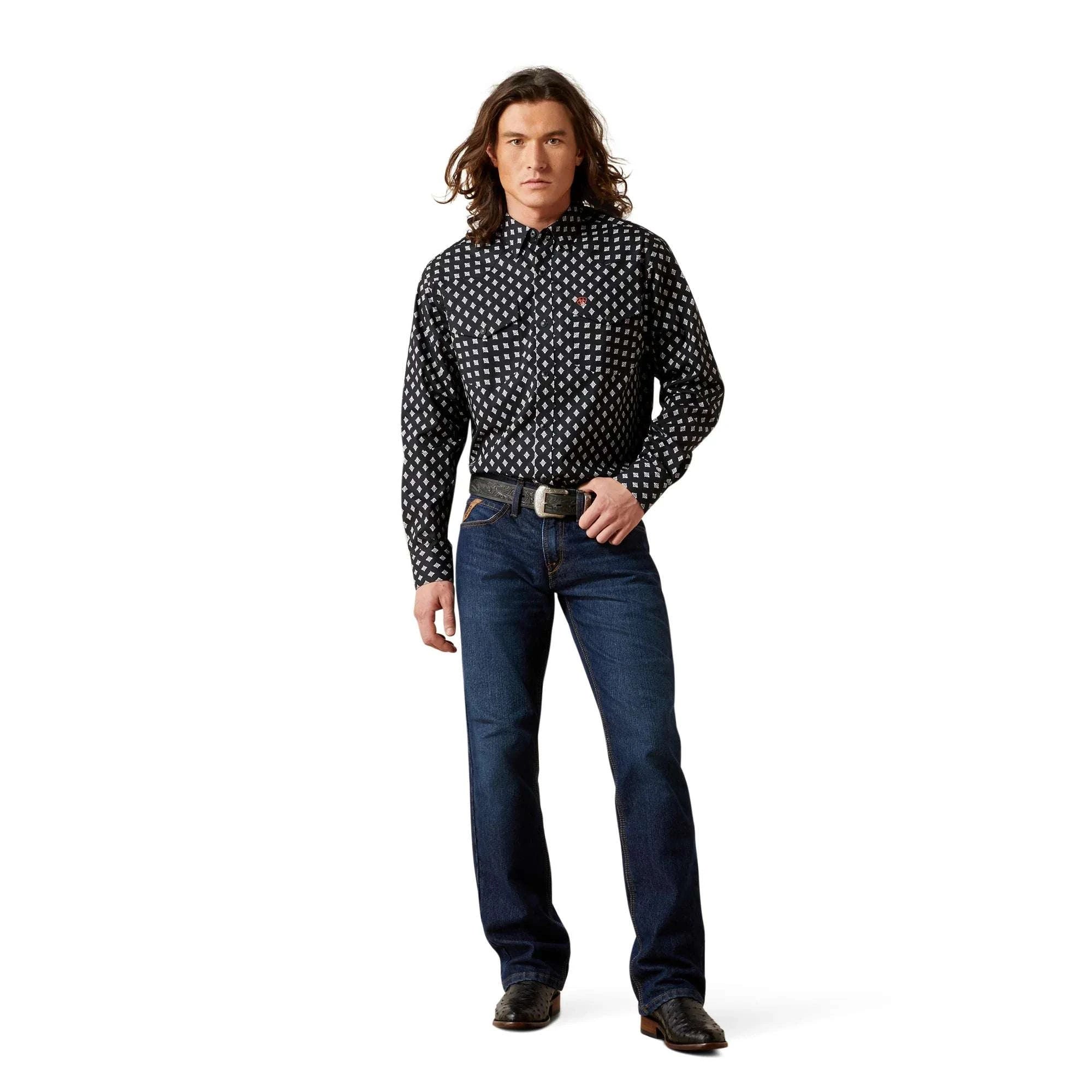 ARIAT MEN BLACK FELIX FTD SNP LS SHIRT-10065785 Laherradurawwnc.com