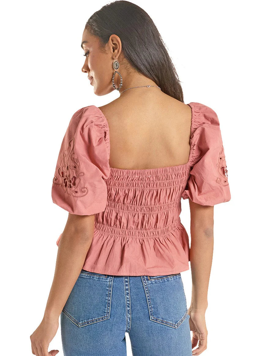 ROCK&ROLL WOMENS - ROSE/MAUVE EMBROIDERED SLEEVE TOP - BW51T08779