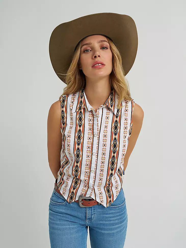 WRANGLER WOMEN SHIRT- SHORT SLEEVE WHITE/ORANGE 112379511