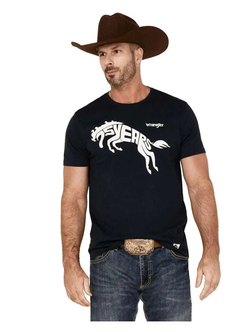 MENS WRANGLER 75 YEARS T-SHIRT NAVY BLUE - 112317971 Laherradurawwnc.com