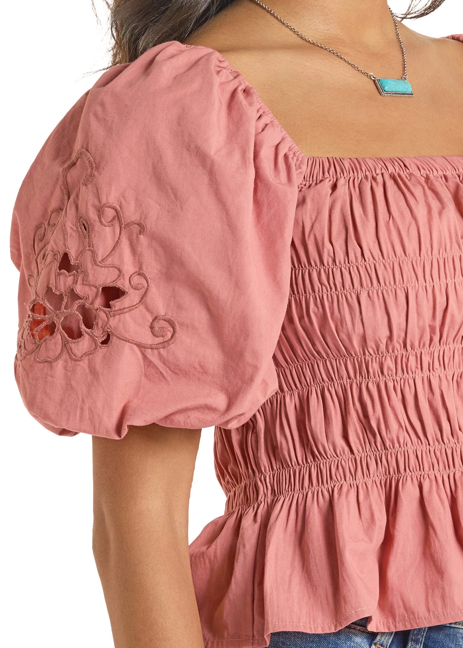 ROCK&ROLL WOMENS - ROSE/MAUVE EMBROIDERED SLEEVE TOP - BW51T08779