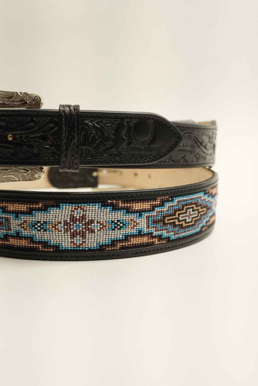 LA HERRADURA BELT AZTEC BLACK/ BLUE WITH WHITE NEW DESIGN