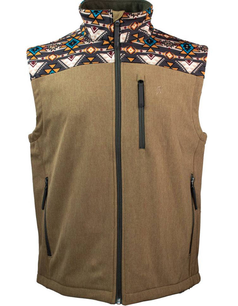 HOOEY MENS SOFT-SHELL VEST TAN FULL ZIP BODY HV092TNAZ