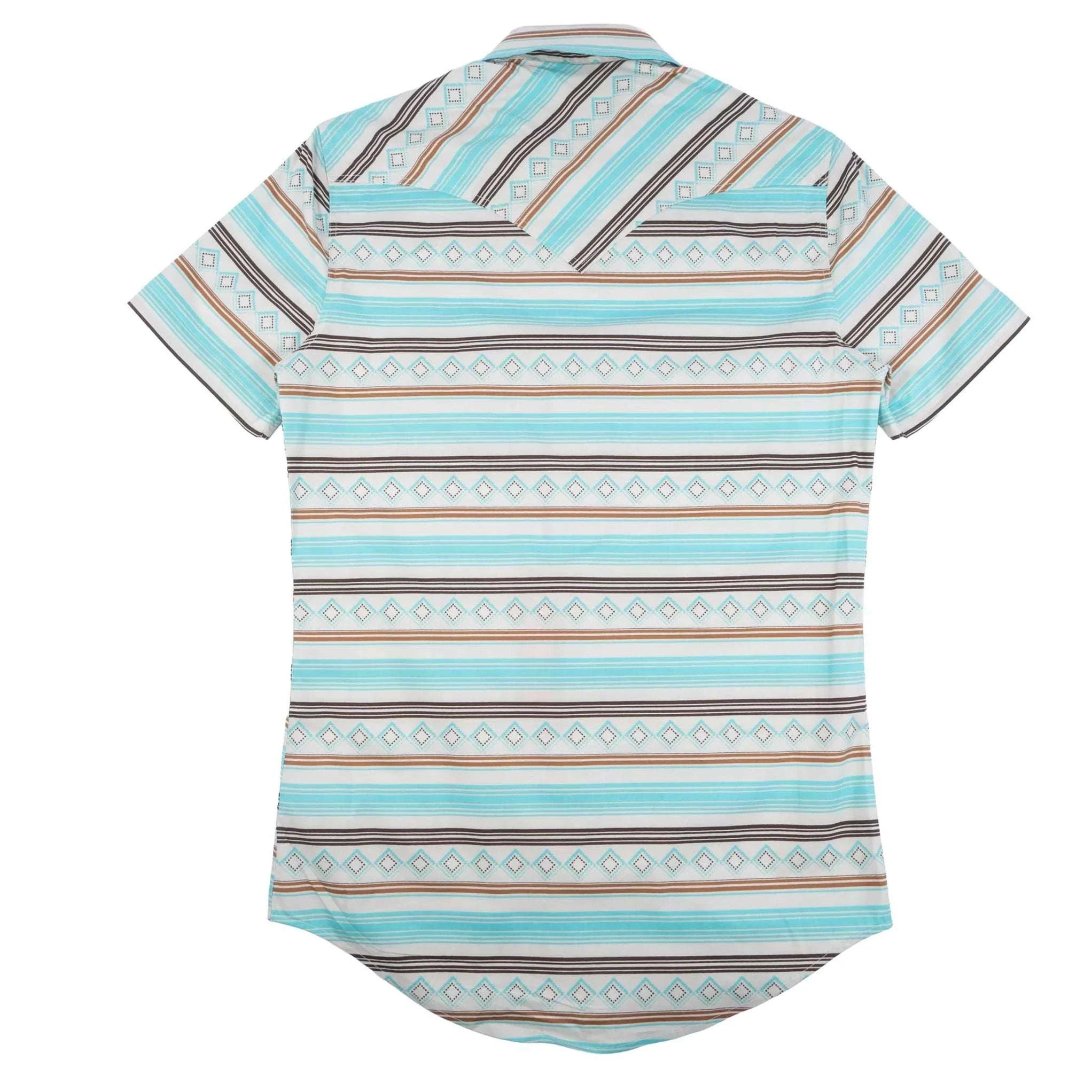 ROCK&ROLL MENS TEAL STRIPE PRINTED SHIRT SHORT SLEEVE - BMN3S08654 Laherradurawwnc.com