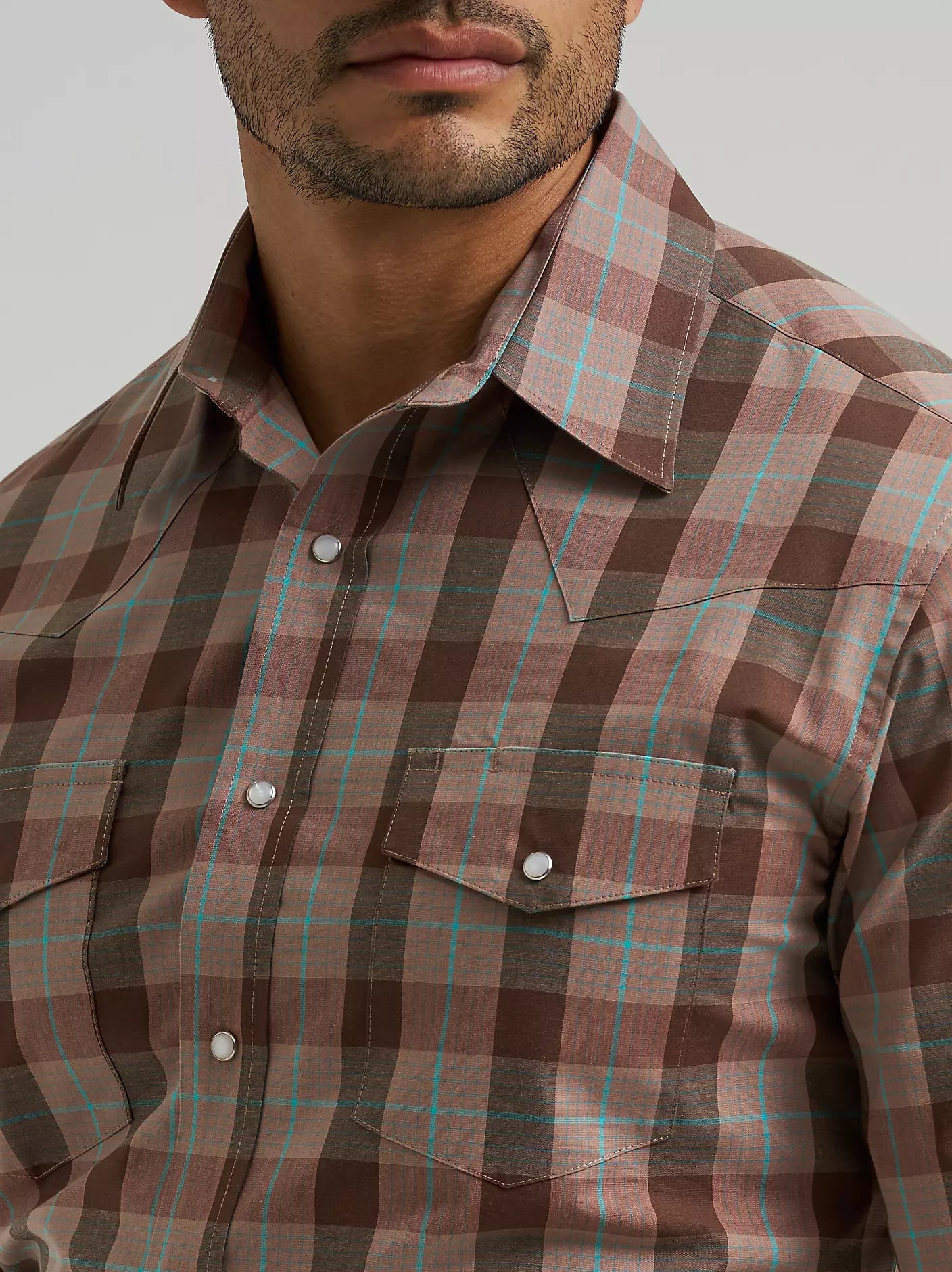 WRANGLER MENS BROWN LONG SLEEVED CHECKERED SHIRT WITH POCKETS 112381649