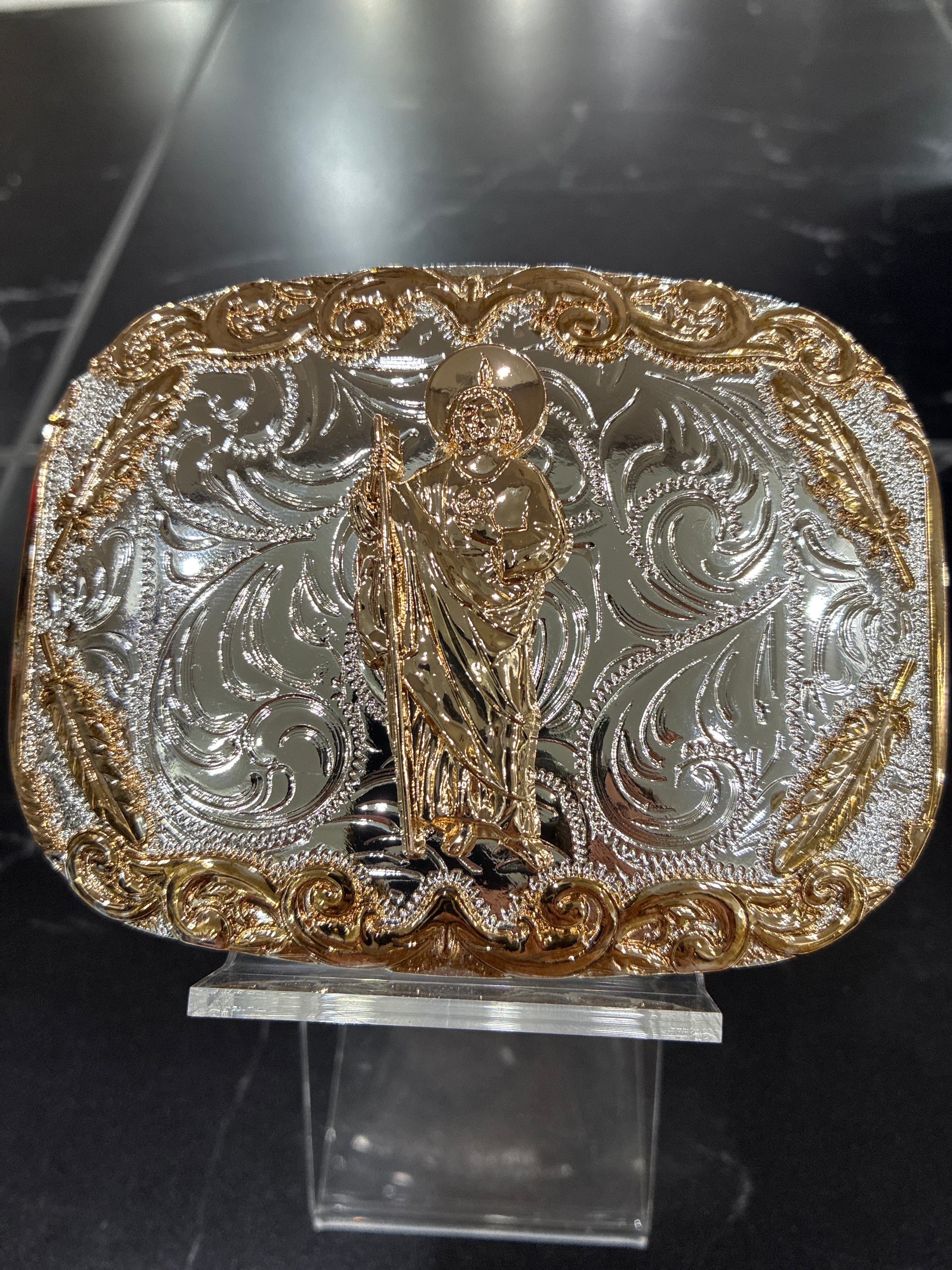 SILVER WITH COPPER DESIGNS SAN JUDAS BUCKLE