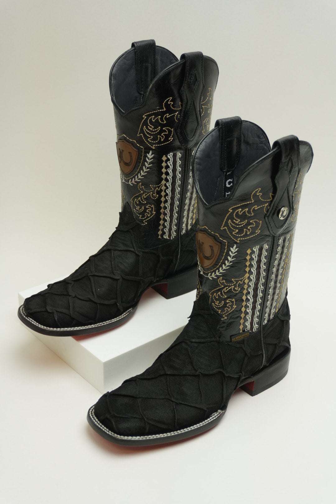 LA HERRADURA MENS DANIEL PIRARUCU DOBLILLADO GAM NEGRO RED BOTTOM SQUARE TOE BOOT Laherradurawwnc.com