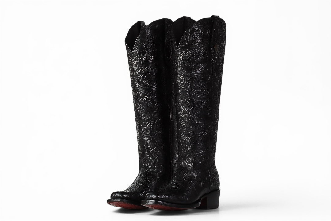 LA HERRADURA WOMEN TALL BOOT SQ TOE RDC/ NANCY CINCELADO FLORES NEGRO