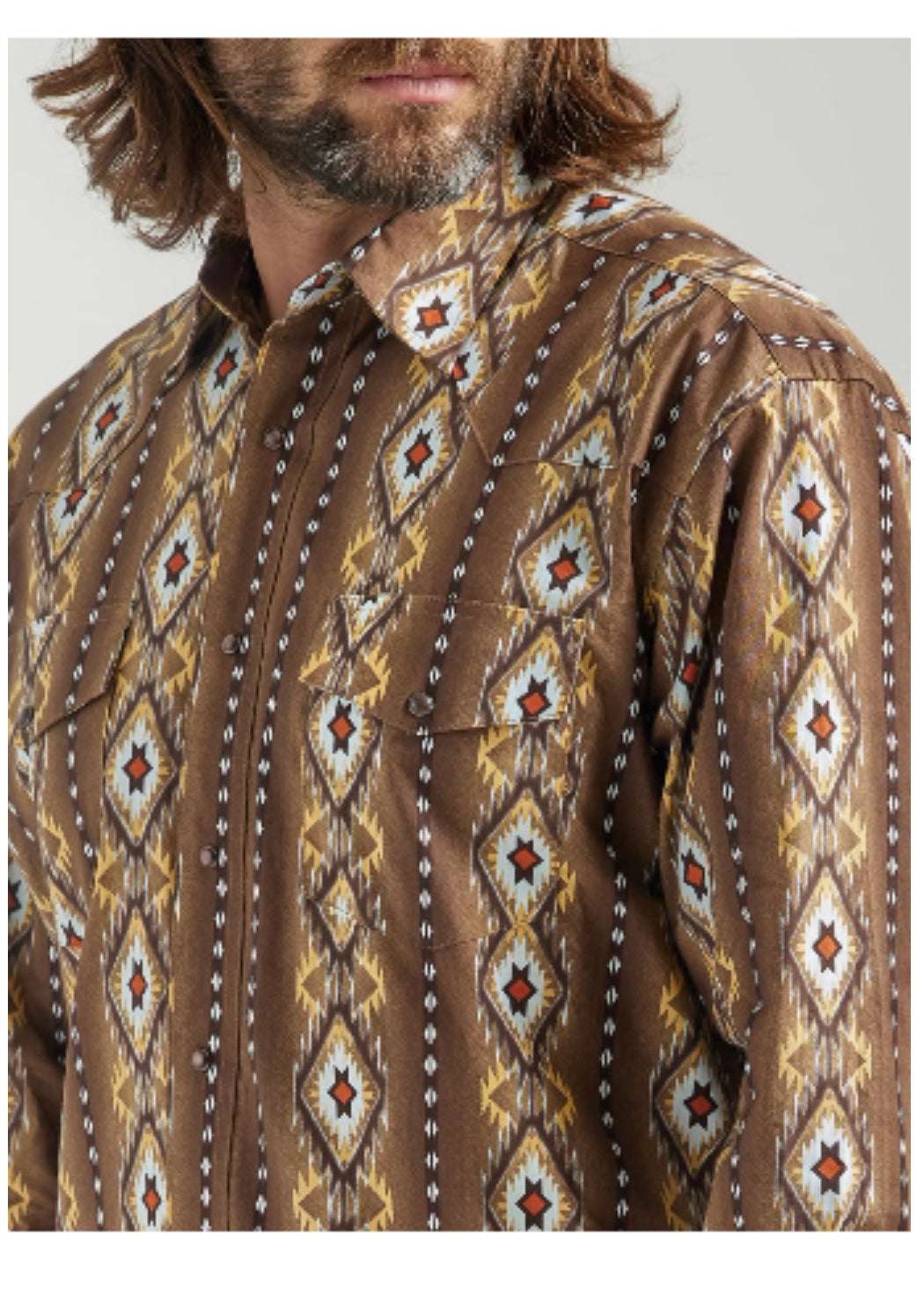 WRANGLER BROWN AZTEC LS SHIRT -112318601 Laherradurawwnc.com
