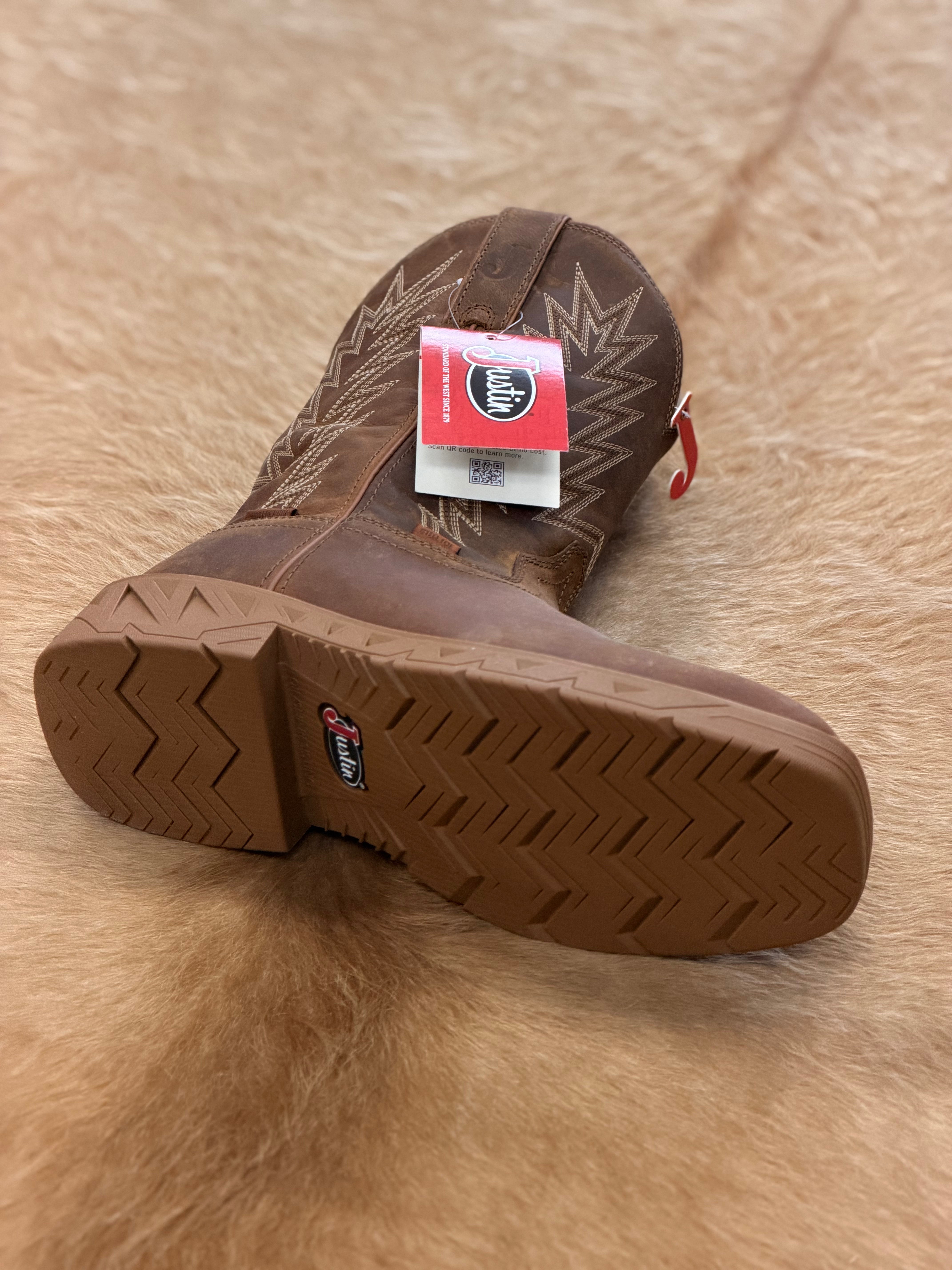 JUSTIN MENS STEEL TOE WORK BOOT BLINDER BROWN WATER BUFFALO #PD4069