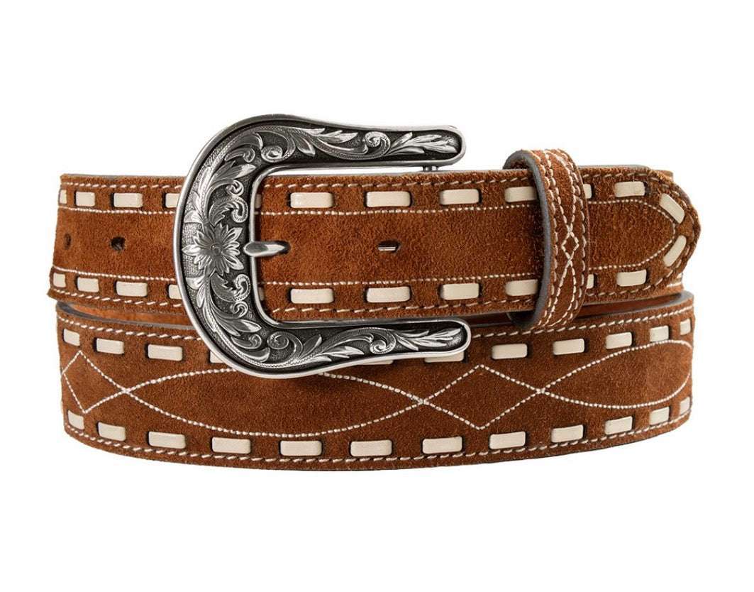 NOCONA WOMENS TAN ROUGHOUT BOOT STITCH STEP LACING BELT N320007932 Laherradurawwnc.com