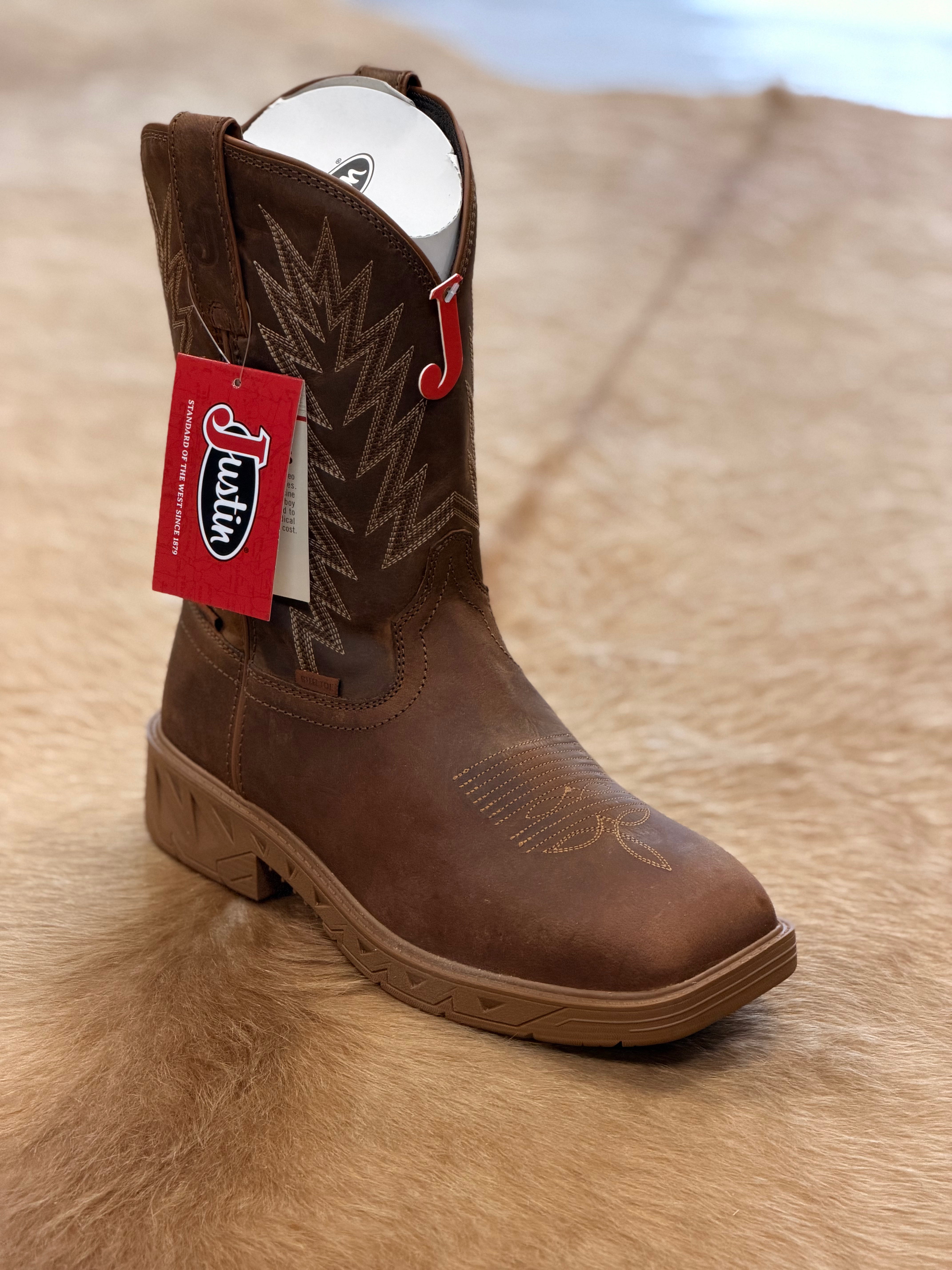 BOTA DE TRABAJO CON PUNTA DE ACERO PARA HOMBRE JUSTIN BLINDER CAFÉ BÚFALO DE AGUA #PD4069
