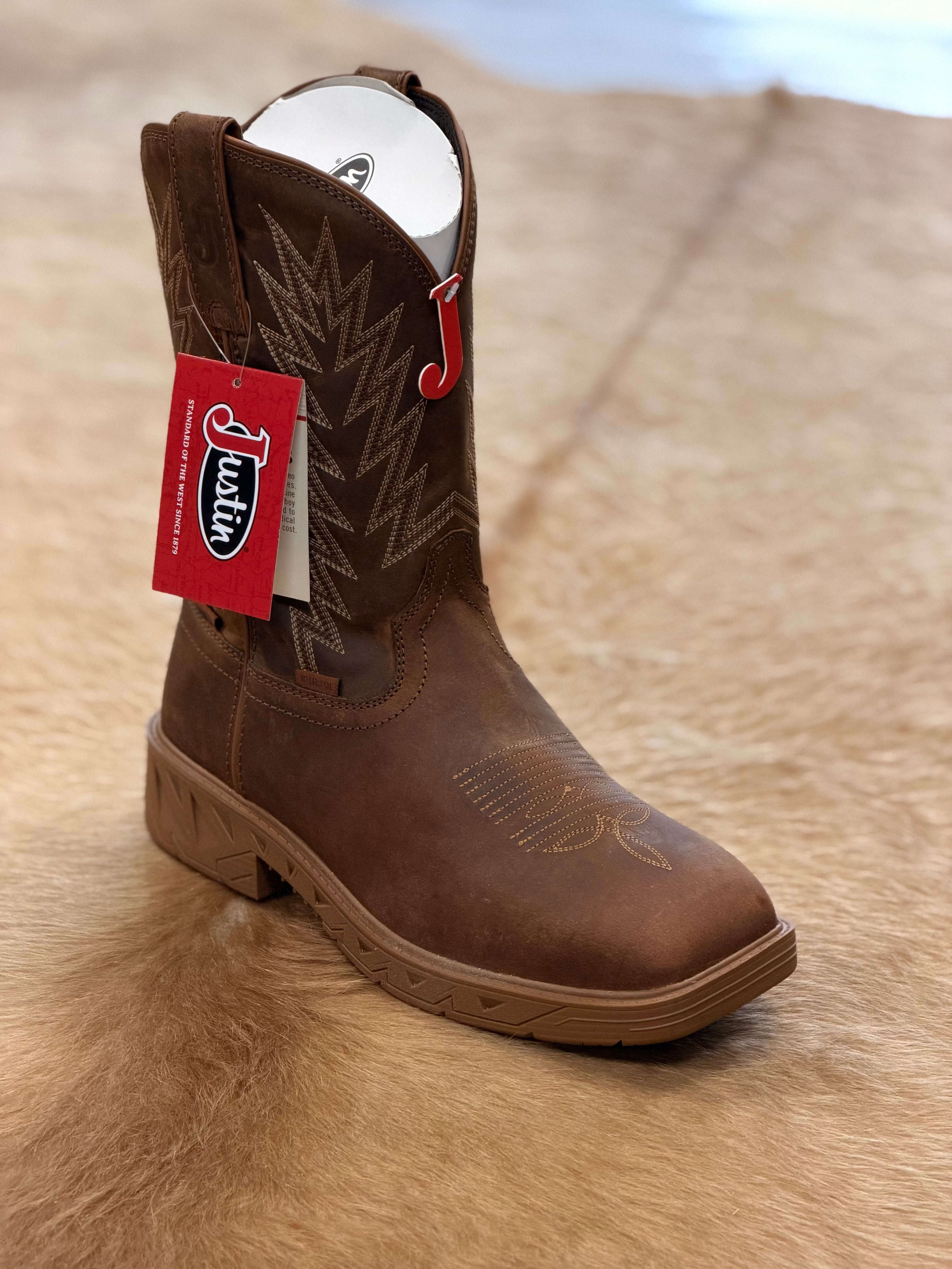JUSTIN MENS STEEL TOE WORK BOOT BLINDER BROWN WATER BUFFALO #PD4069 Laherradurawwnc.com
