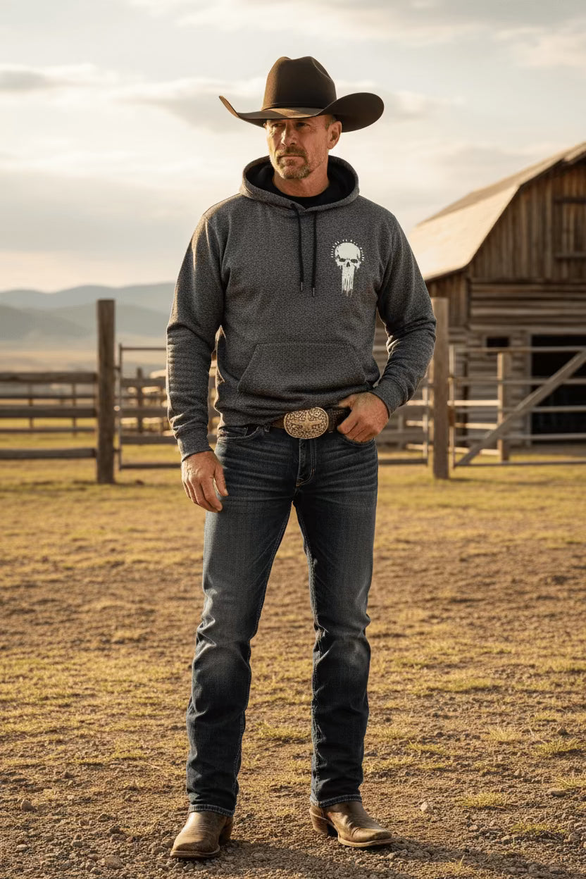 HOWITZER PATRIOT MEN GREY HOODIE FLAG SKULL LOGO CV3417 Laherradurawwnc.com