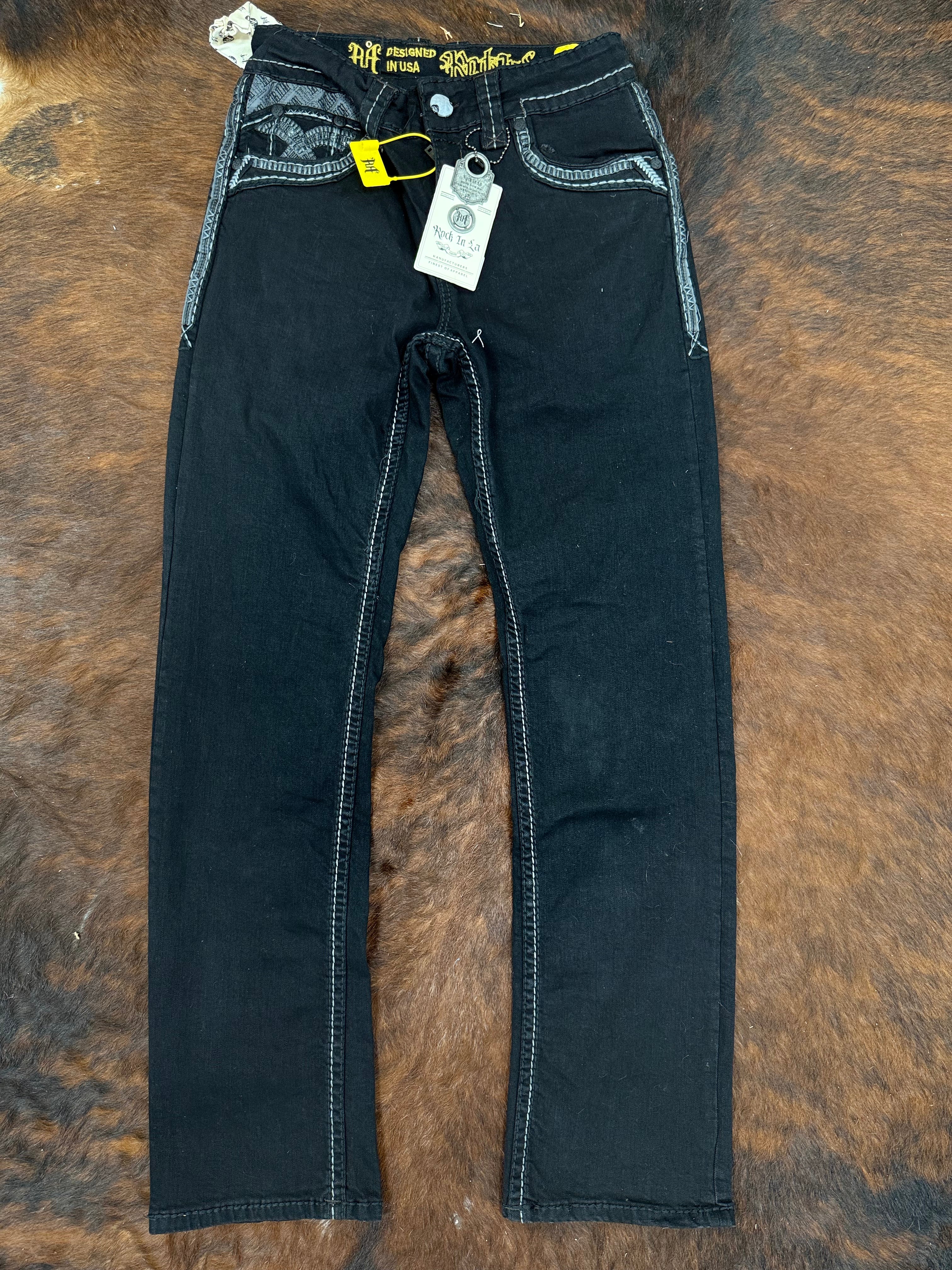 ROCK IN LA MENS BLACK R 385 STRAIGHT BOOT CUT JEANS