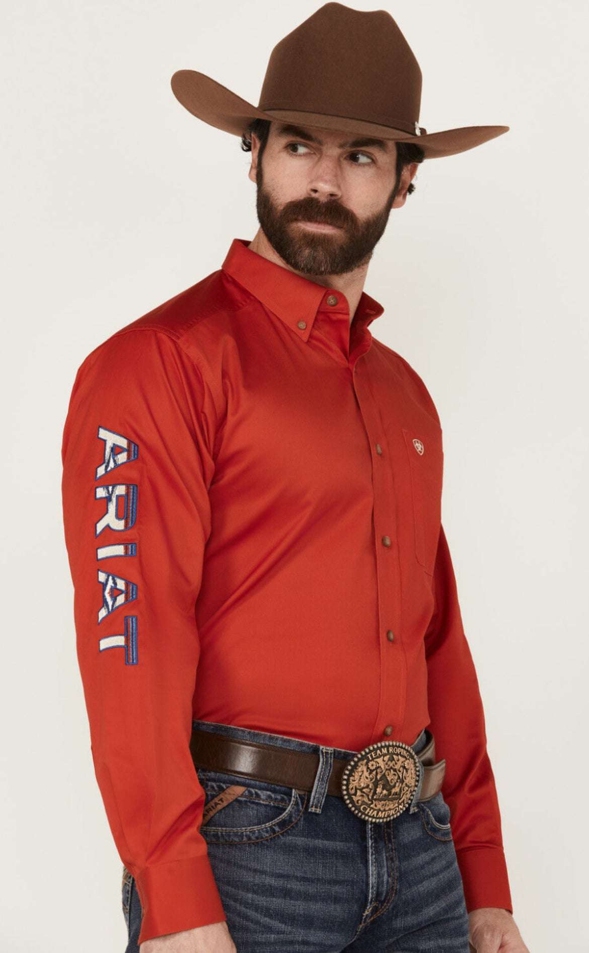 ARIAT MENS TEAM LOGO TWILL LS RED/KHAKI SHIRT- 10055236 Laherradurawwnc.com