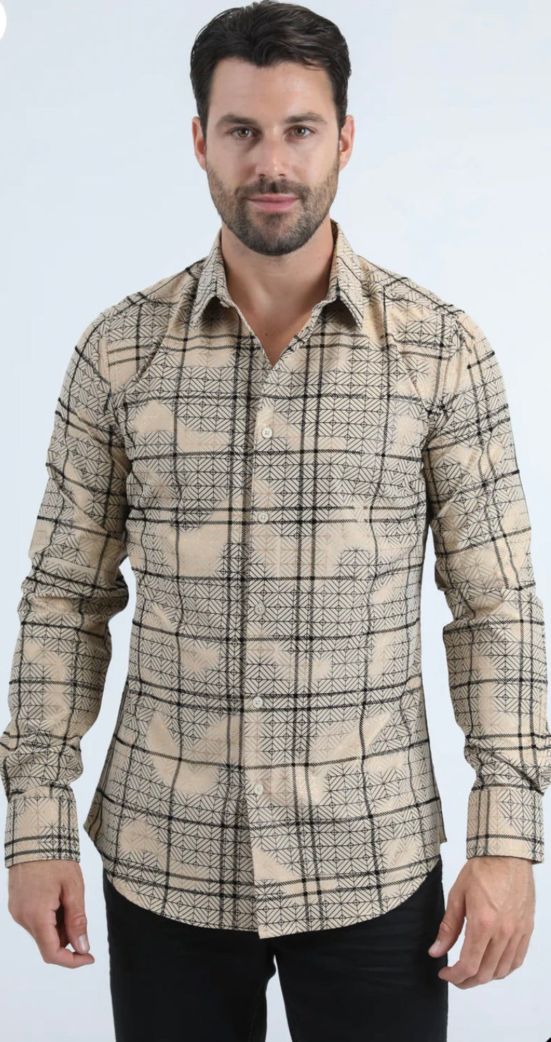 PLATINI MEN SHIRT LONG SLEEVE BROWN- FPL11252