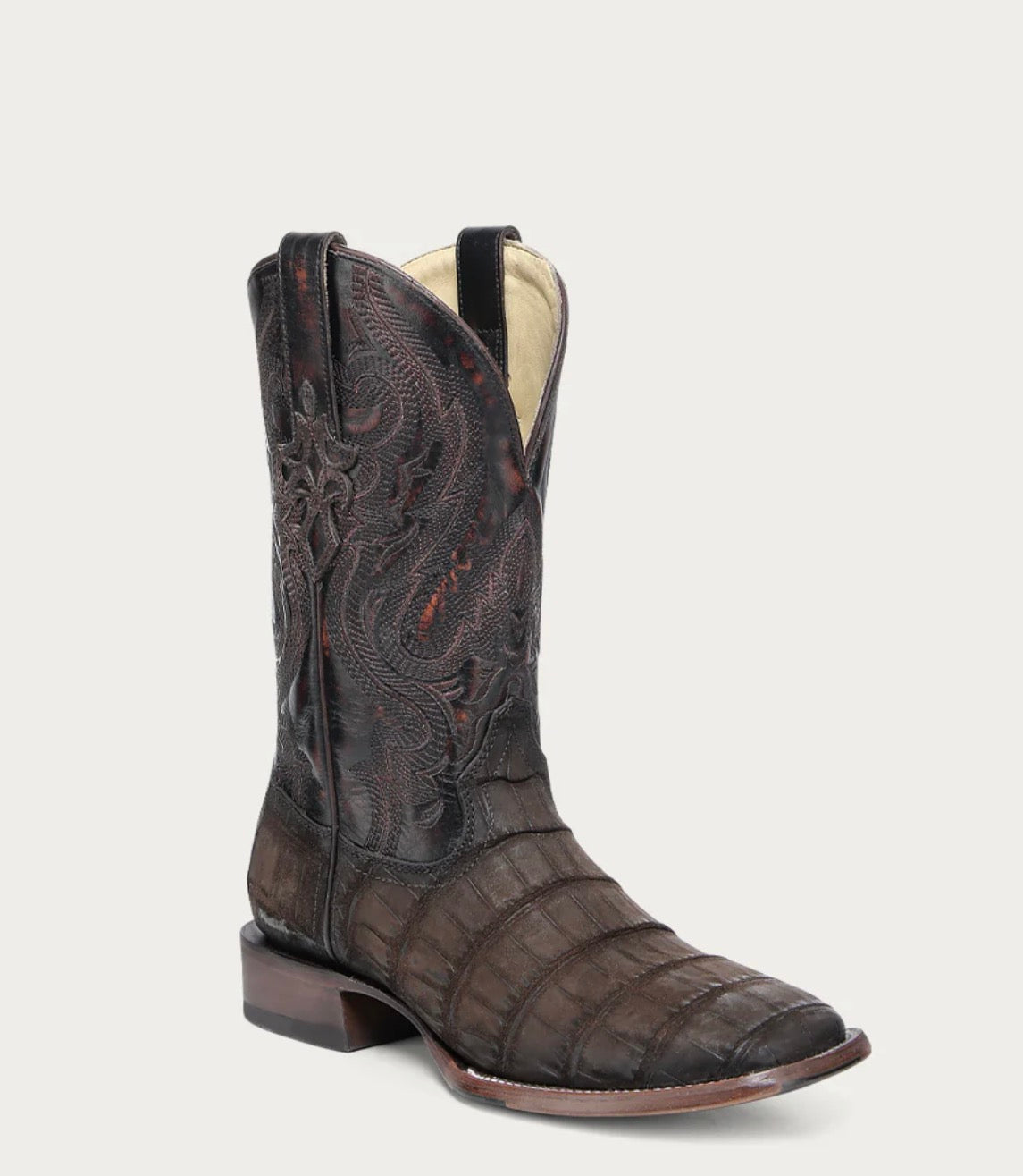 CORRAL CHOCOLATE ALLIGATOR EMBROIDERY WIDE SQ A4935