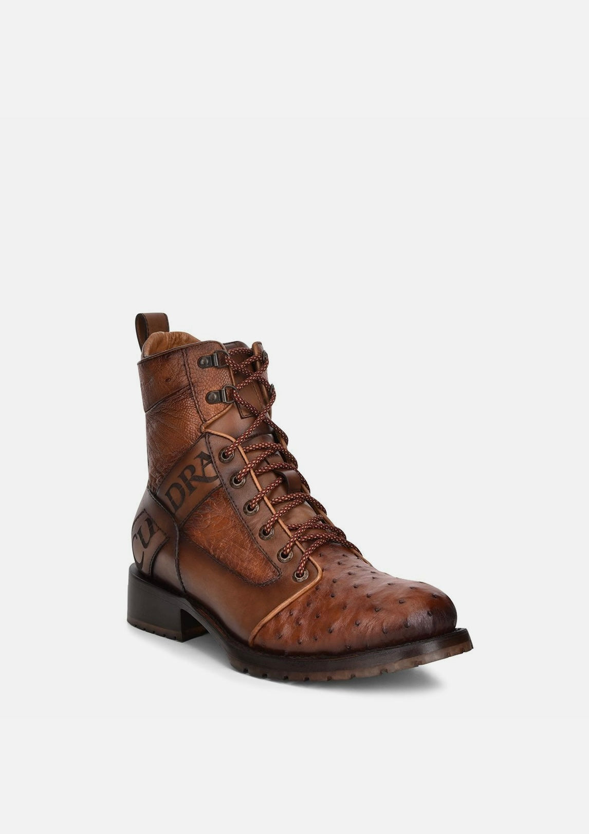 CUADRA BOOTS MEN AVESTRUZ BRANDY LACE UP & LASER ROUND TOE CU495