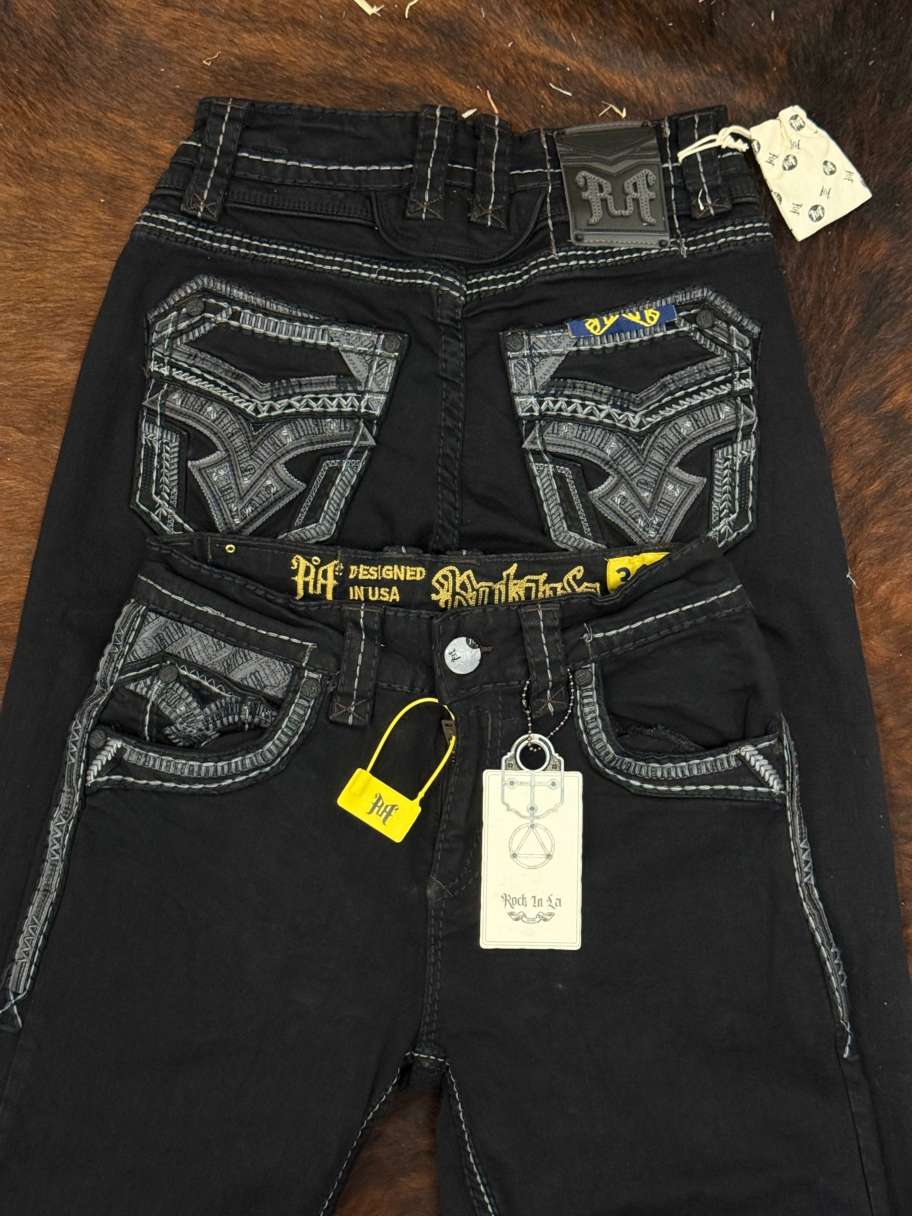 ROCK IN LA MENS BLACK R 385 STRAIGHT BOOT CUT JEANS