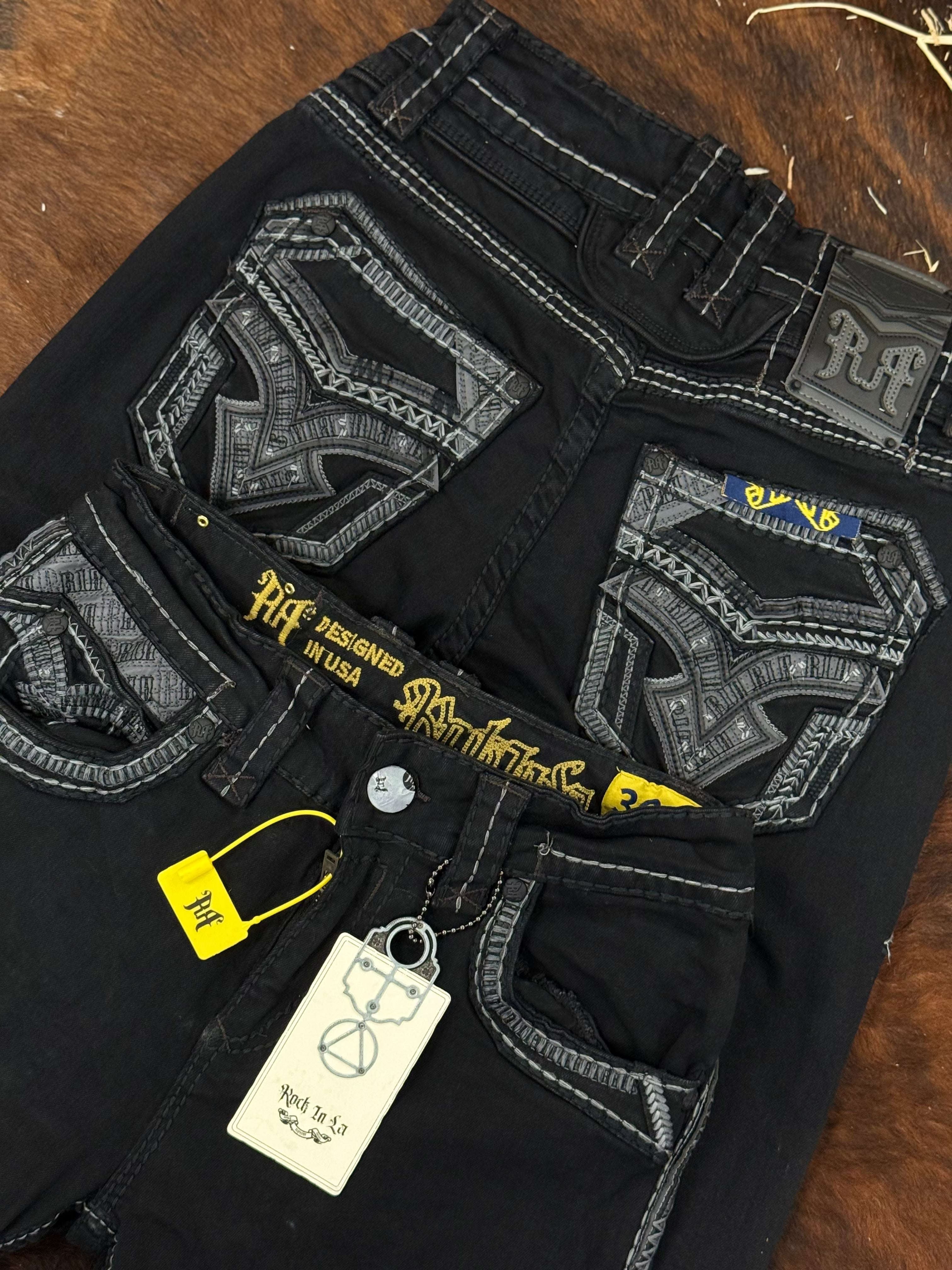 ROCK IN LA MENS BLACK R 385 STRAIGHT BOOT CUT JEANS Laherradurawwnc.com