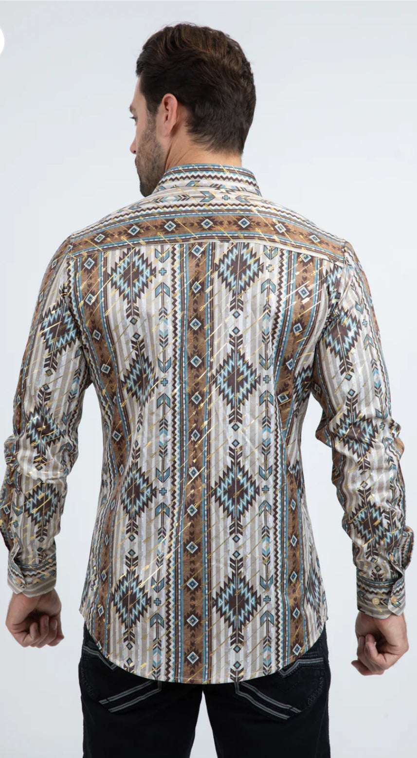 MENS PLATINI MODERN FIT STRETCH FOIL FASHION BEIGE SHIRT- FPL11283 Laherradurawwnc.com