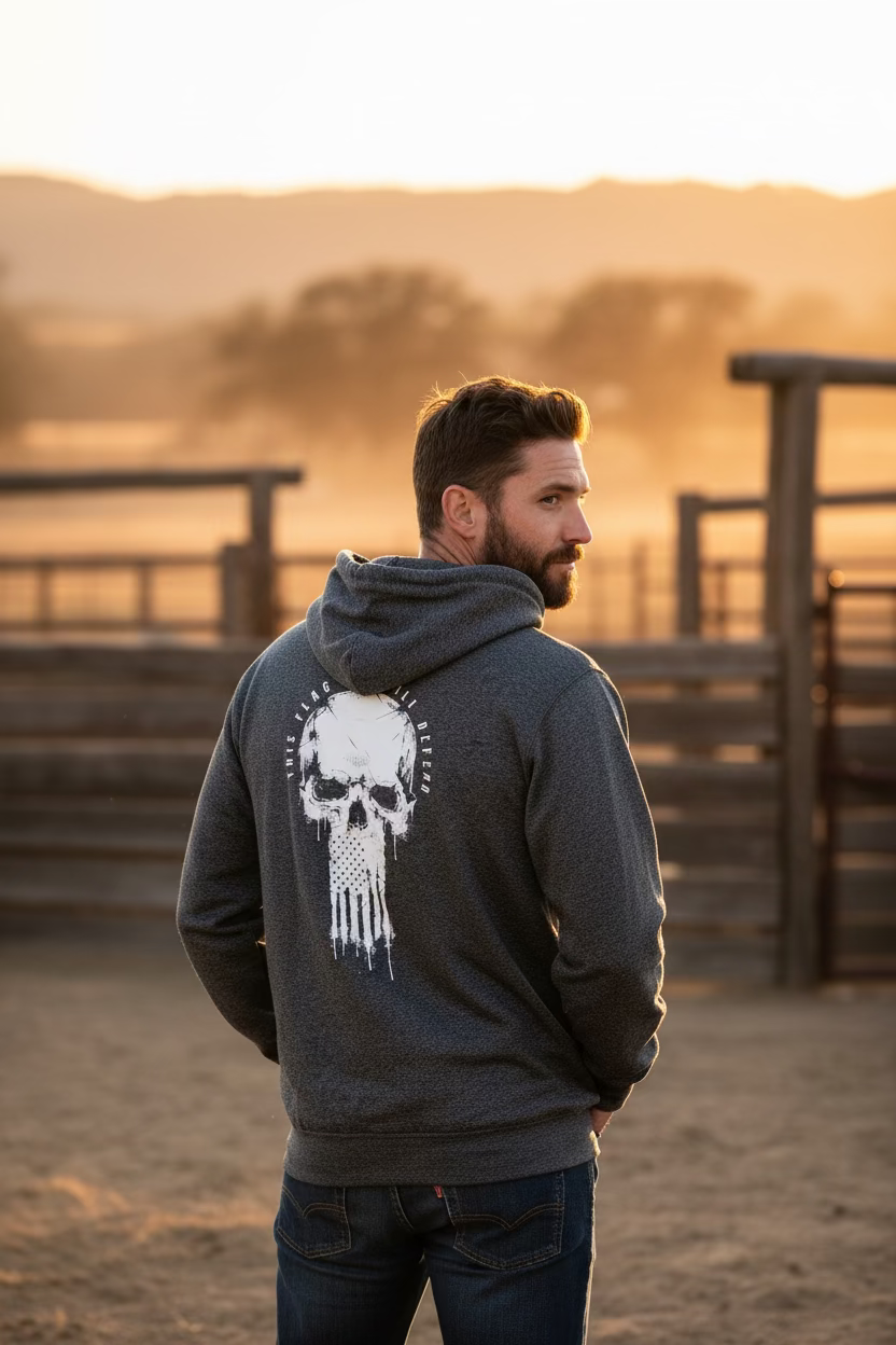 HOWITZER PATRIOT MEN GREY HOODIE FLAG SKULL LOGO CV3417