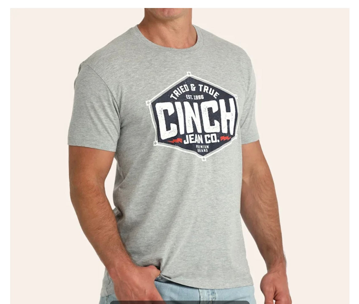 CINCH MENS "TRIED & TRUE” GRAY T-SHIRT RED - MTT1690725