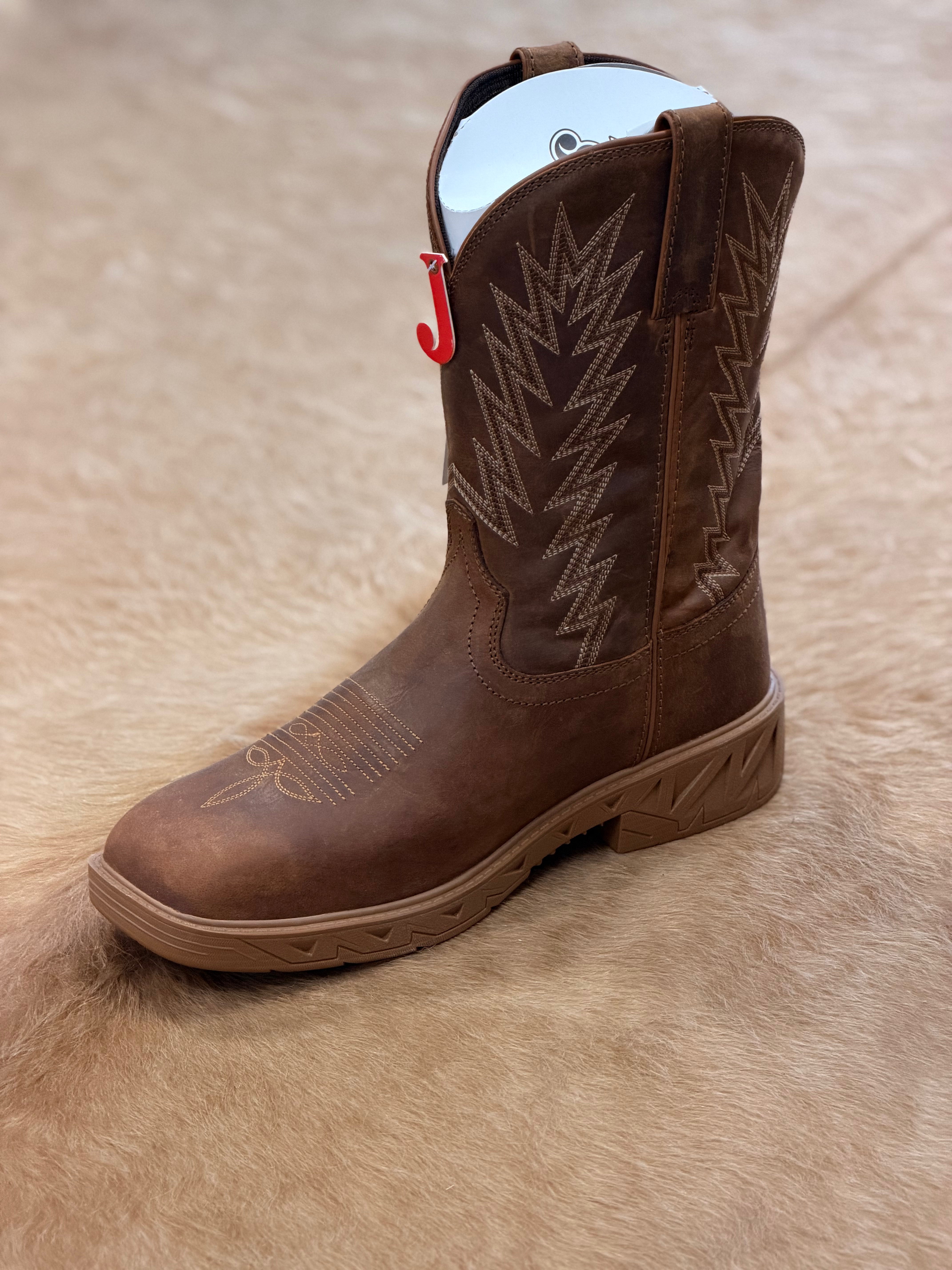 BOTA DE TRABAJO CON PUNTA DE ACERO PARA HOMBRE JUSTIN BLINDER CAFÉ BÚFALO DE AGUA #PD4069