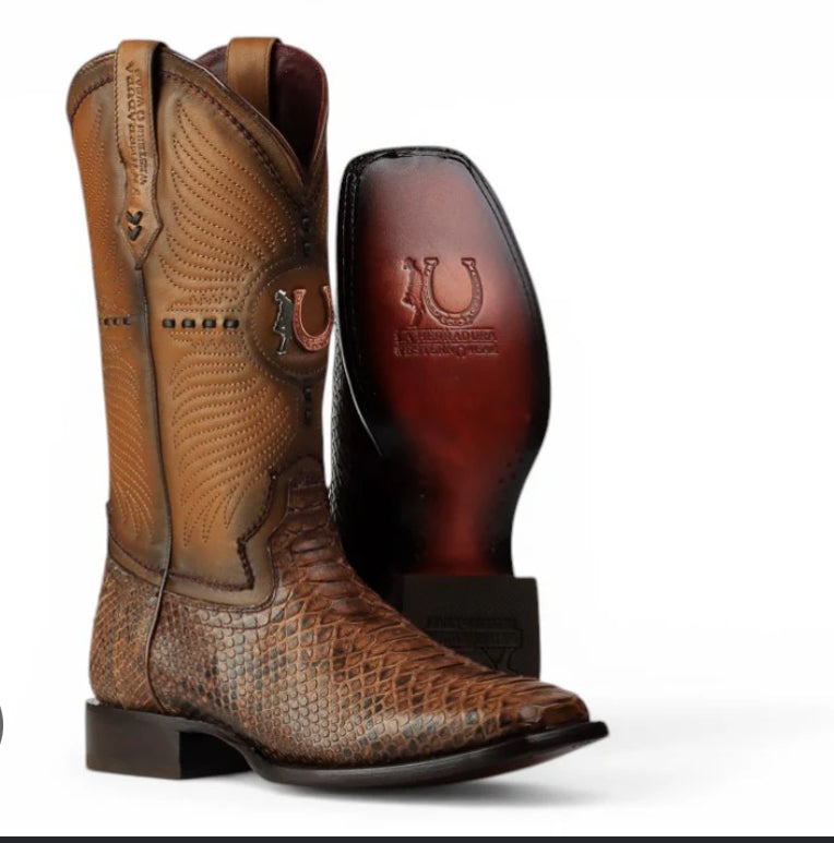 LA HERRADURA MENS PREMIUM BOOT EXOTIC PYTHON TABACCO SQ TOE