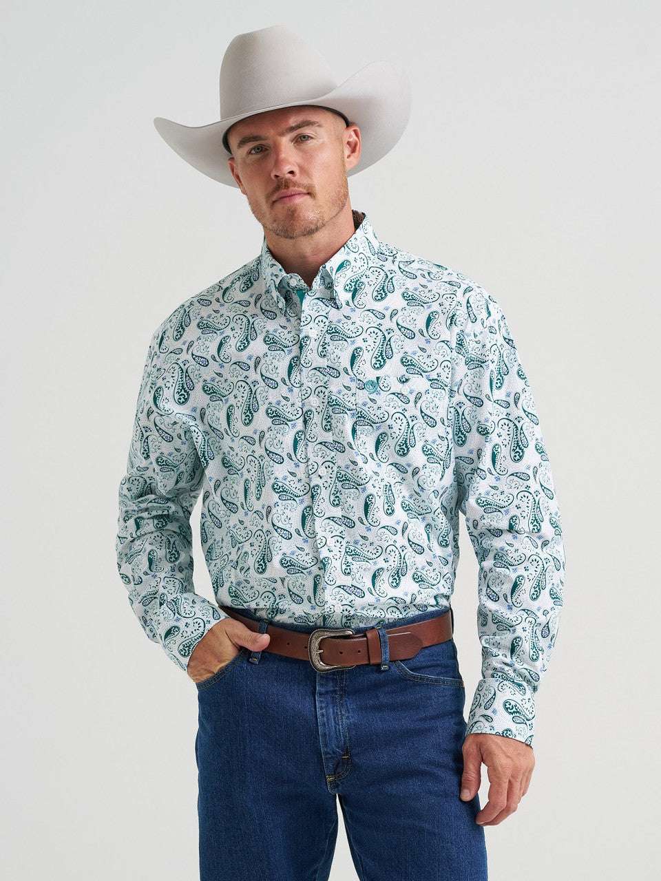 MEN'S WRANGLER GEORGE STRAIT WHITE RELAXED FIT STRETCH - 112374541 Laherradurawwnc.com