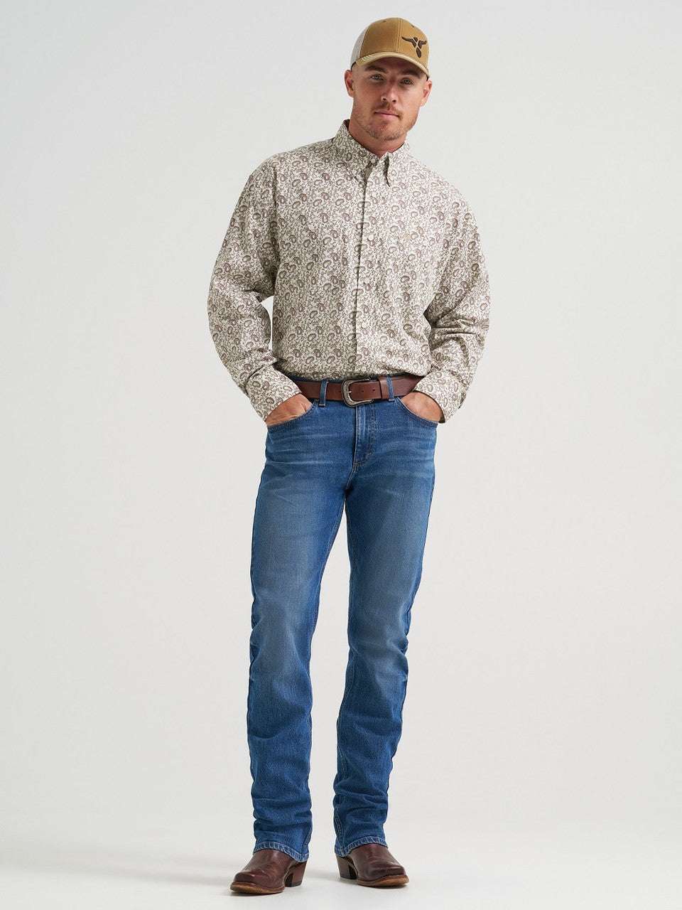 WRANGLER MEN BOTTON UP SHIRT MINT AND BROWN BANDANA PRINT 112374543 Laherradurawwnc.com