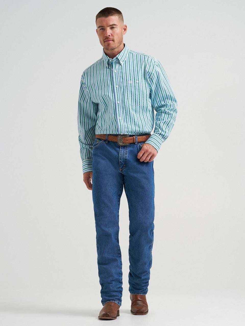 WRANGLER MEN PURAL SNAP TEAL AZTEC LONG SLEEVE SHIRT 112374596 Laherradurawwnc.com