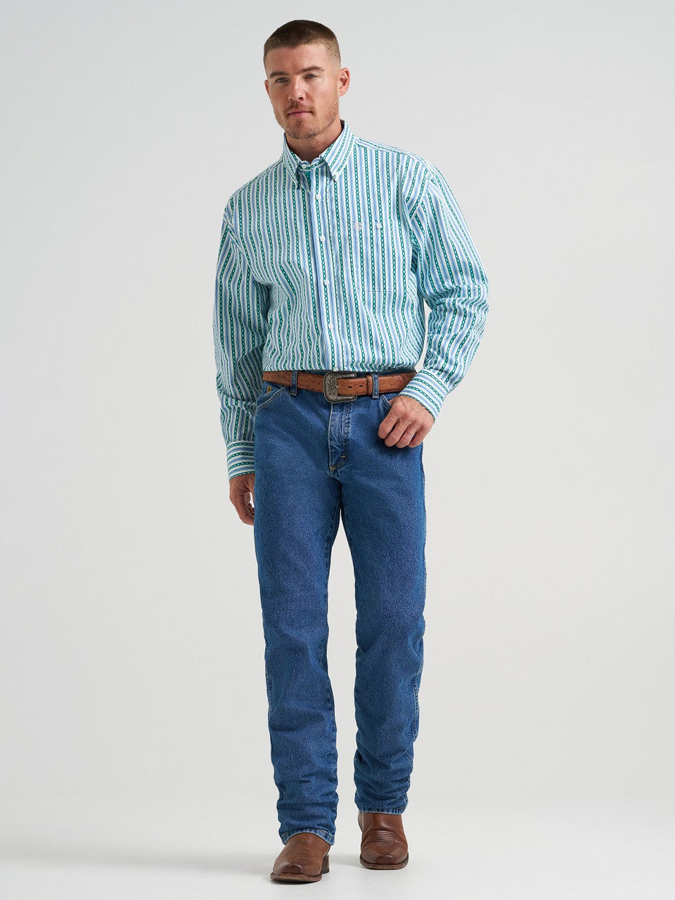 WRANGLER MEN PURAL SNAP TEAL AZTEC LONG SLEEVE SHIRT 112374596