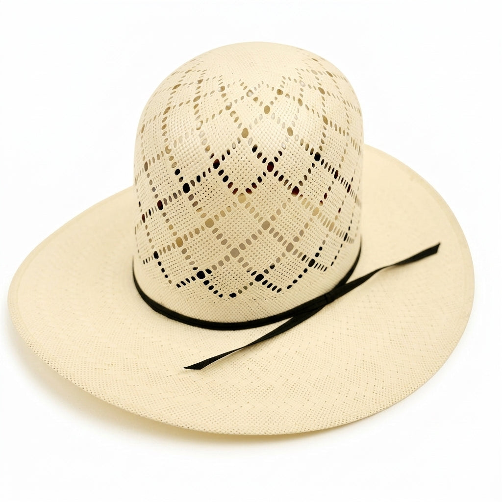 SOMBRERO DE PAJA HERRADURA 100x 5 JAP CUADROS BLANCOS
