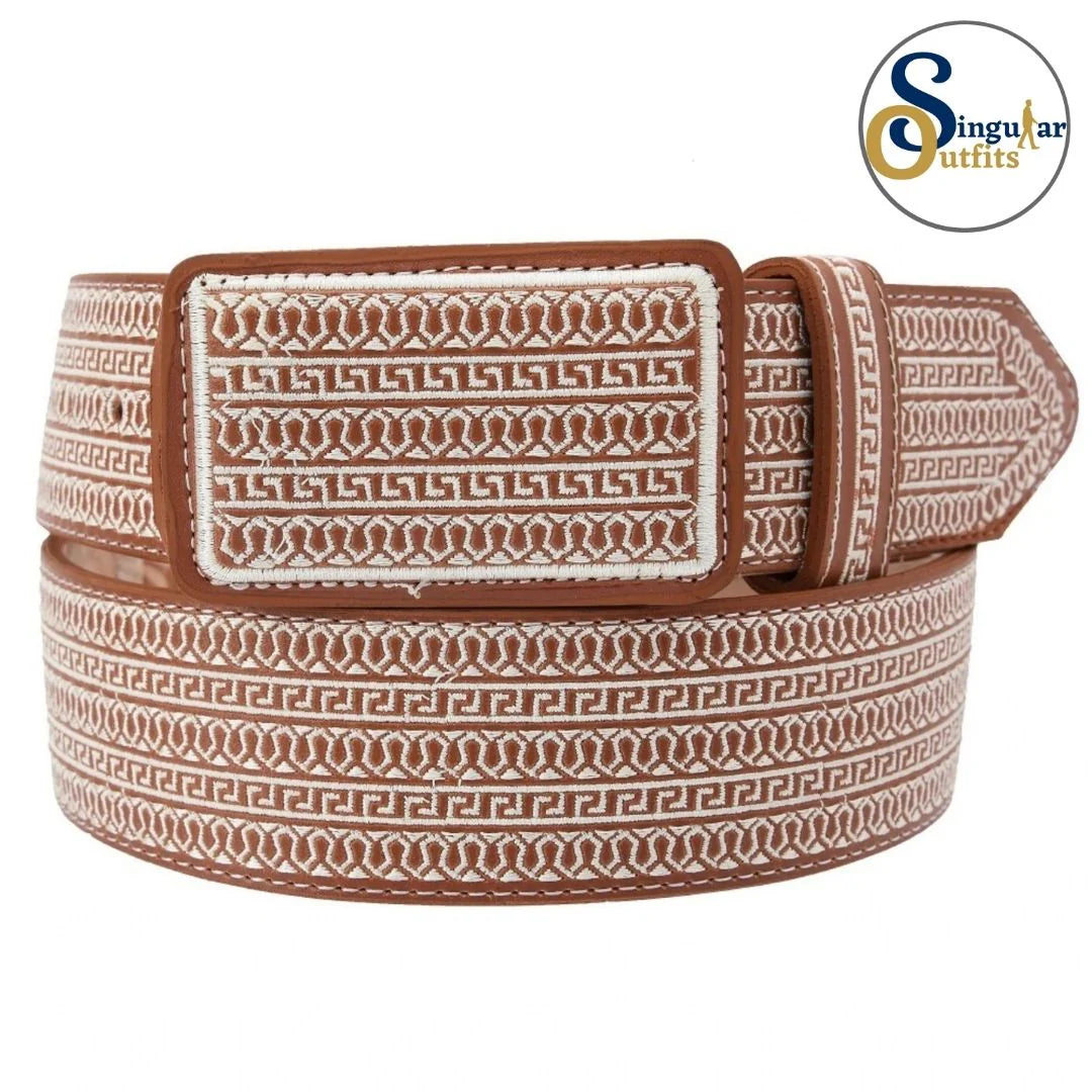 Brown maze embroidered men belt
