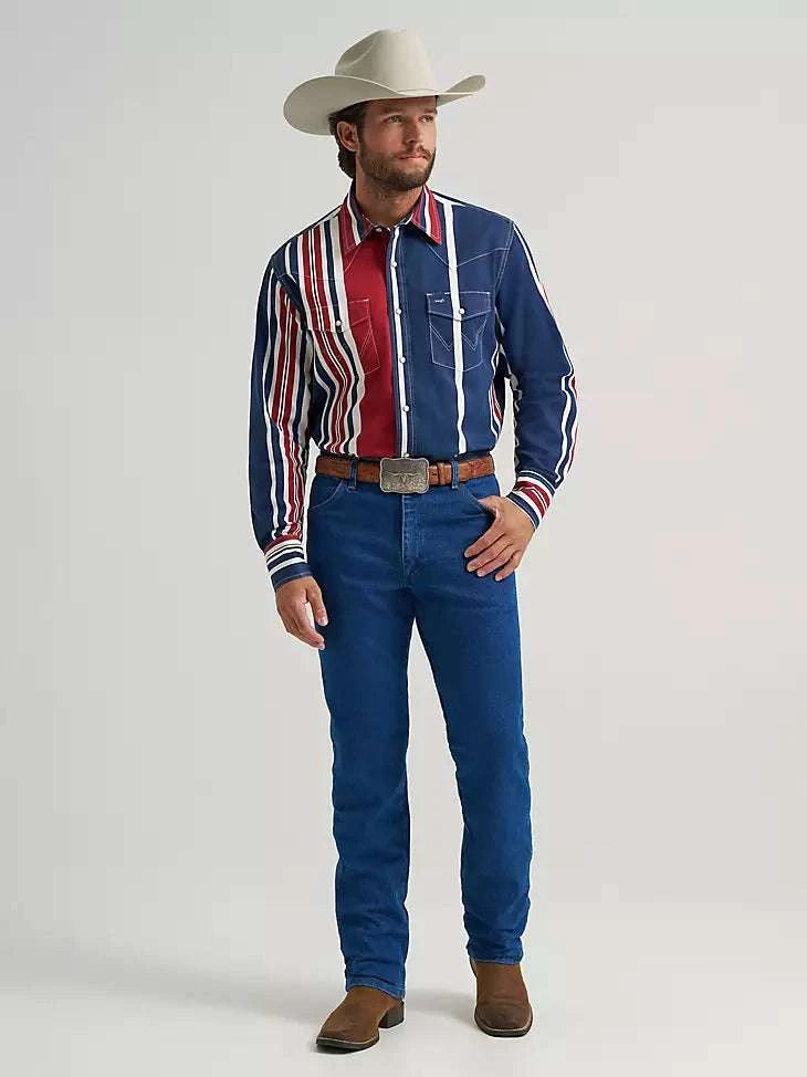 MEN WRANGLER WHITE/RED/BLUE BUTTON UP LONG SLEEVE SHIRT- 112375916 Laherradurawwnc.com