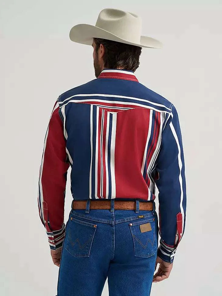 MEN WRANGLER WHITE/RED/BLUE BUTTON UP LONG SLEEVE SHIRT- 112375916 Laherradurawwnc.com