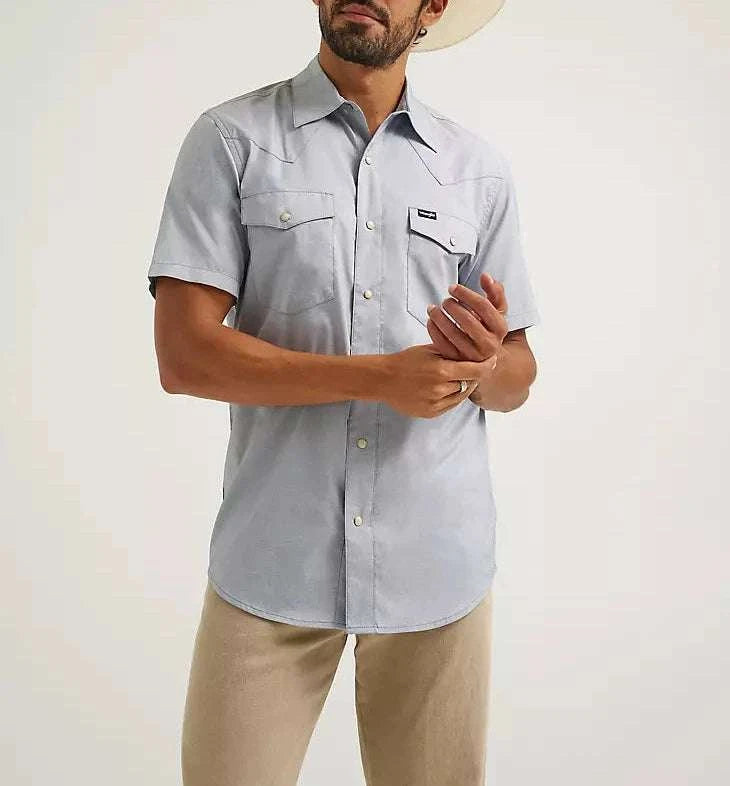 WRANGLER BABY BLUE SHORT SLEEVE BUTTON UP SHIRT- 112375152 Laherradurawwnc.com