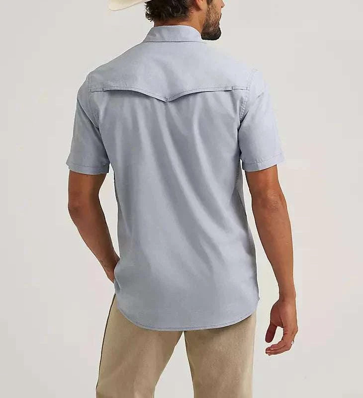 WRANGLER BABY BLUE SHORT SLEEVE BUTTON UP SHIRT- 112375152 Laherradurawwnc.com