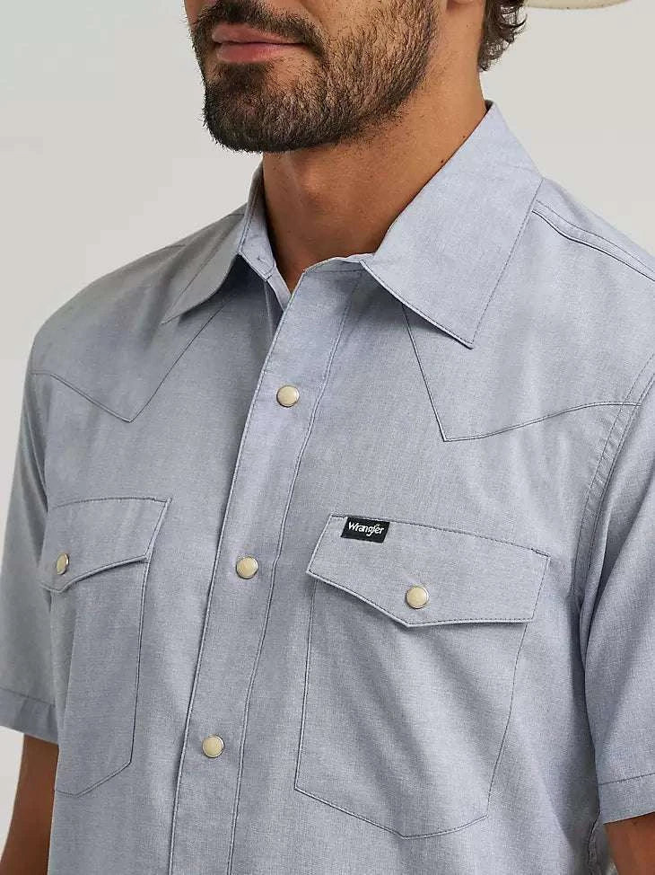 WRANGLER BABY BLUE SHORT SLEEVE BUTTON UP SHIRT- 112375152 Laherradurawwnc.com
