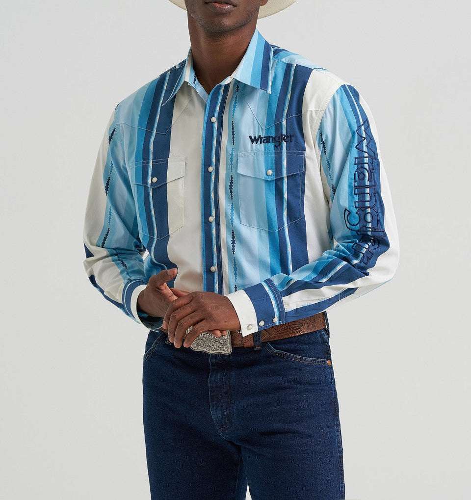 WRANGLER SHIRT CLASSIC FIT BLUE/NAVY LONG SLEEVE 112379239 Laherradurawwnc.com