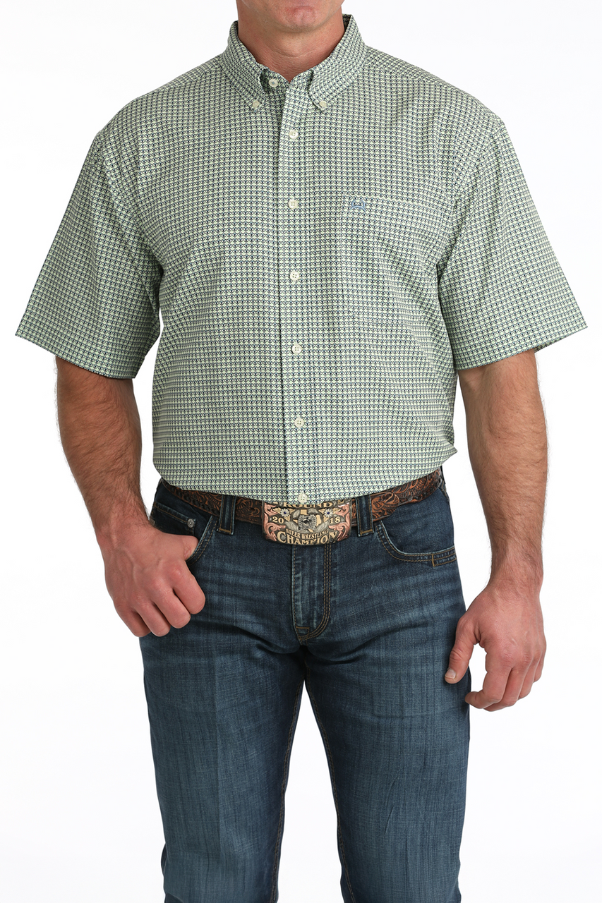 CINCH MENS SHORT SLEEVE SHIRT-GREEN - MTW1704164 Laherradurawwnc.com