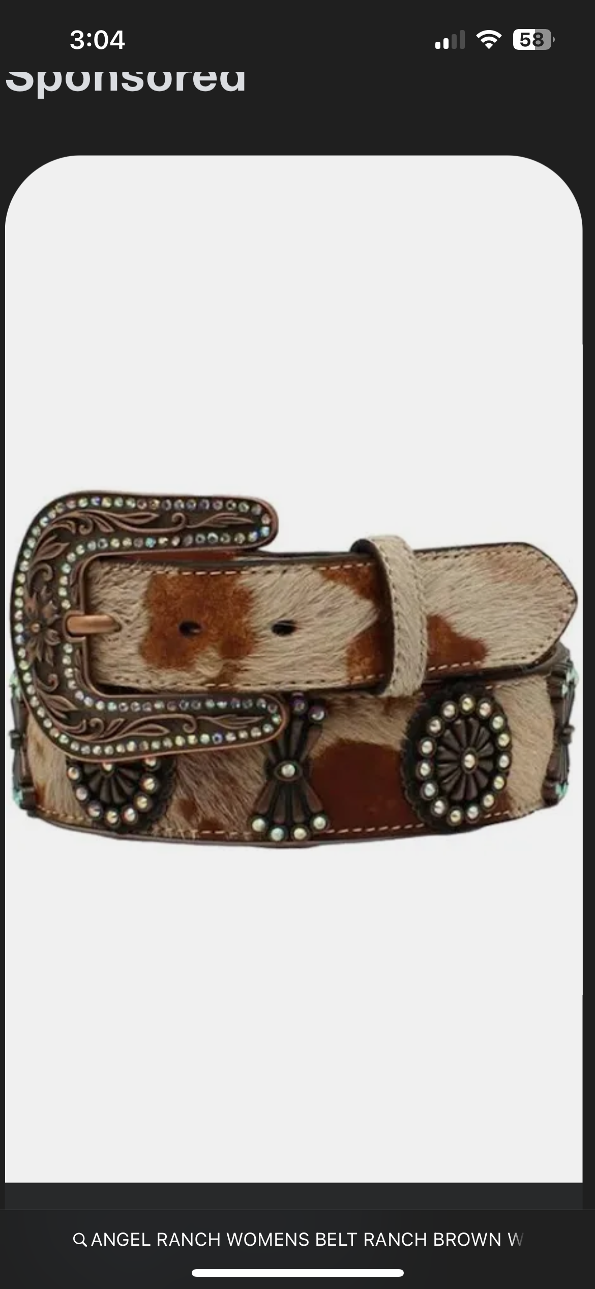 ANGEL RANCH WOMENS BELT RANCH BROWN WHITE WHITE OF HAIR 140002308