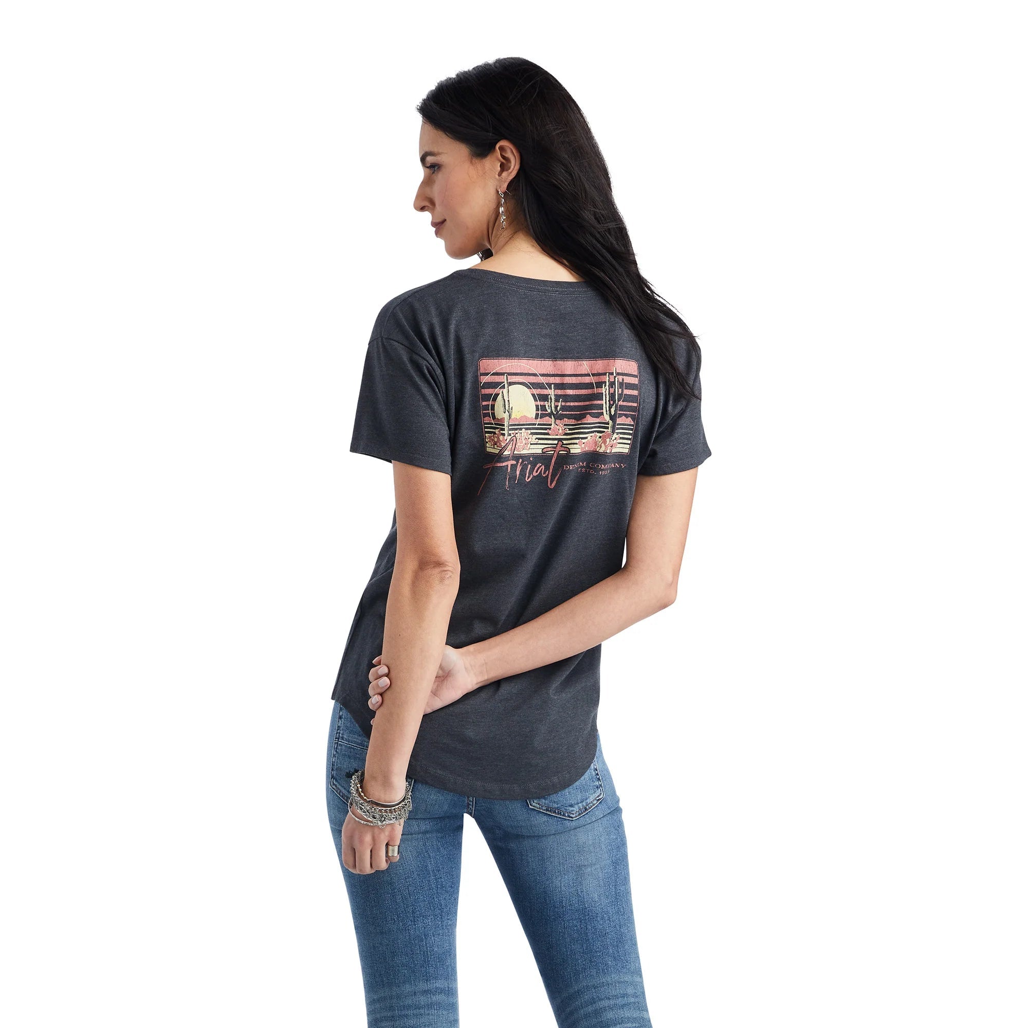 ARIAT WOMENS SUNSET LOCKUP SS TEE/ CHARCOAL HEATHER- 10042725