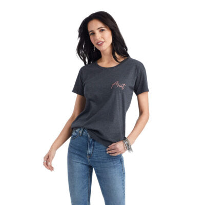 ARIAT WOMENS SUNSET LOCKUP SS TEE/ CHARCOAL HEATHER- 10042725