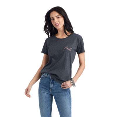 ARIAT WOMENS SUNSET LOCKUP SS TEE/ CHARCOAL HEATHER- 10042725 Laherradurawwnc.com