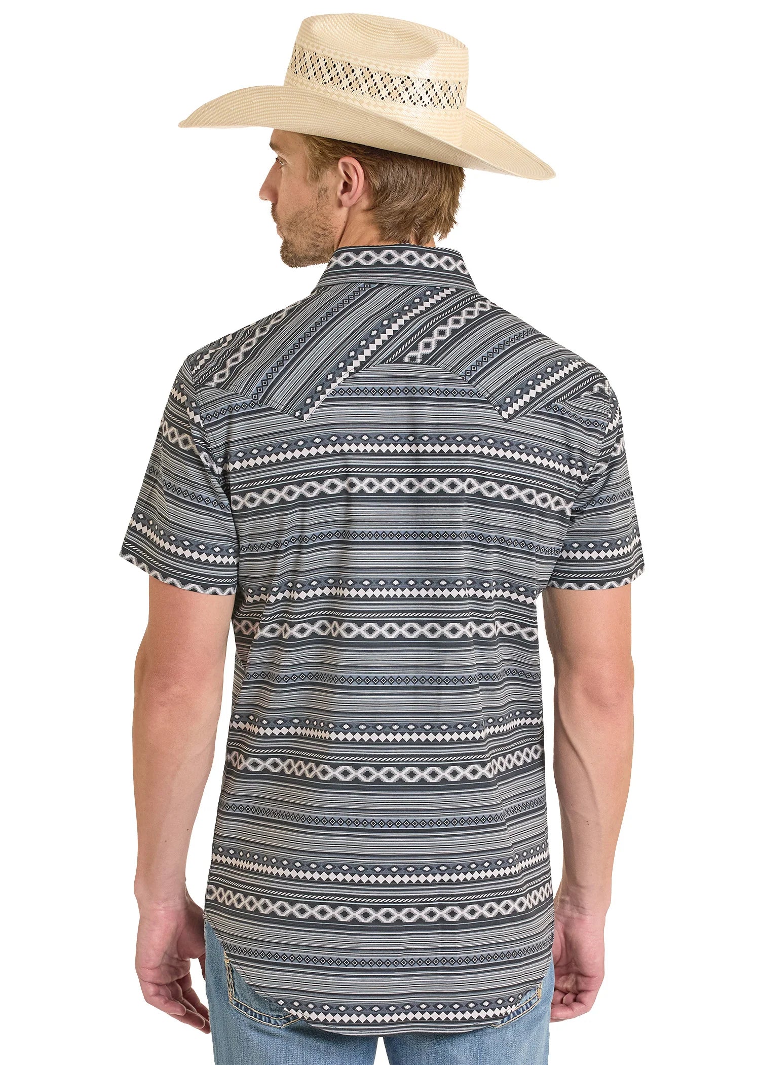 ROCK&ROLL MENS BLACK AZTEC PRINTED SNAP SHIRT - BMN3S08298