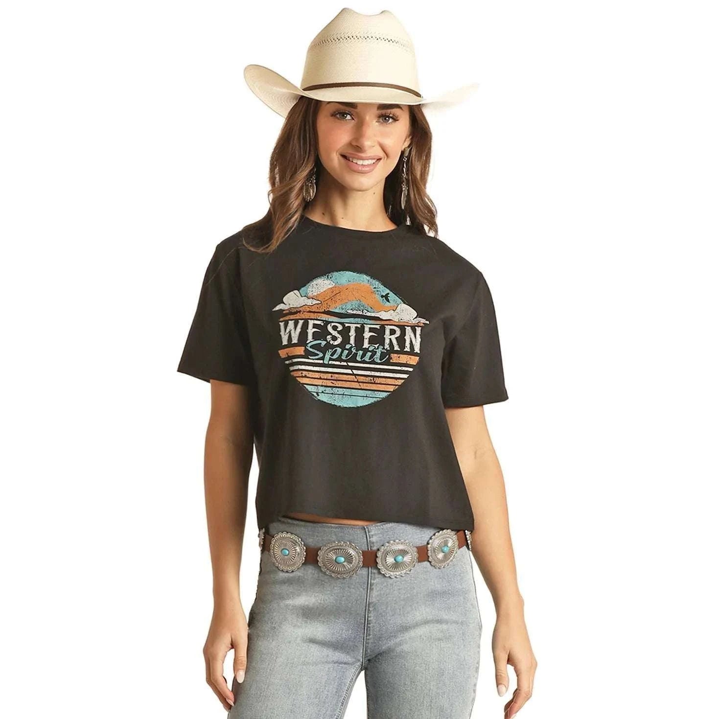 Rock & Roll Boxy Tee With Western Graphic RRWT21RZ07 Laherradurawwnc.com